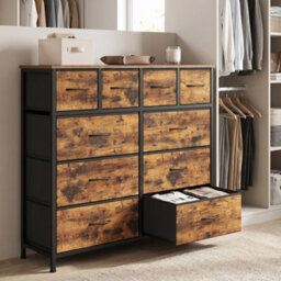 Ledrem Chest Of Drawers, 10 Fabric Drawers Storage Organiser, Steel Frame, 98.7 X 30 X 96.2 Cm, Tan - thumbnail 5