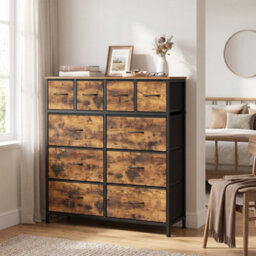 Ledrem Chest Of Drawers, 10 Fabric Drawers Storage Organiser, Steel Frame, 98.7 X 30 X 96.2 Cm, Tan - thumbnail 1