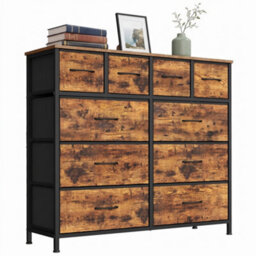 Ledrem Chest Of Drawers, 10 Fabric Drawers Storage Organiser, Steel Frame, 98.7 X 30 X 96.2 Cm, Tan - thumbnail 2
