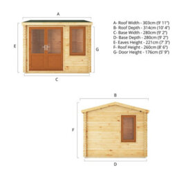 Waltons 3M X 3M Home Office Wooden Log Cabin 44mm Upvc Windows And Doors - Oak - thumbnail 5