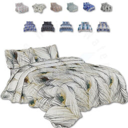 TheWhiteWater Limited Bedspread - Luxury Quilted - Reversible - Bed Throw Warm Quilt - Bedspread Patchwork Feathers Design Set 150 Gsm - 3 Tog - thumbnail 1