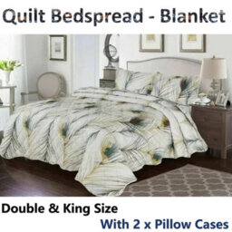 TheWhiteWater Limited Bedspread - Luxury Quilted - Reversible - Bed Throw Warm Quilt - Bedspread Patchwork Feathers Design Set 150 Gsm - 3 Tog - thumbnail 3