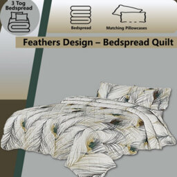 TheWhiteWater Limited Bedspread - Luxury Quilted - Reversible - Bed Throw Warm Quilt - Bedspread Patchwork Feathers Design Set 150 Gsm - 3 Tog - thumbnail 5