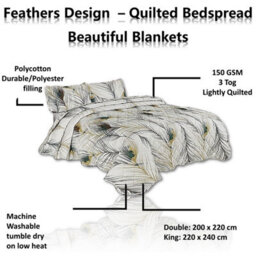 TheWhiteWater Limited Bedspread - Luxury Quilted - Reversible - Bed Throw Warm Quilt - Bedspread Patchwork Feathers Design Set 150 Gsm - 3 Tog - thumbnail 7