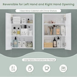 30X50X12.5 Cm Single Door Mirrored Bathroom Cabinet Storage Cupboard With Adjustable - thumbnail 2