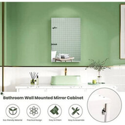 30X50X12.5 Cm Single Door Mirrored Bathroom Cabinet Storage Cupboard With Adjustable - thumbnail 4