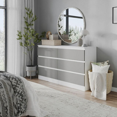Urbn-Living Urbnliving 120Cm Width White Wooden Chest Of Grey 6 Drawers Bedroom Furniture Storage Bedside Table Modern Cabinet - image 1