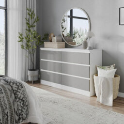 Urbn-Living Urbnliving 120Cm Width White Wooden Chest Of Grey 6 Drawers Bedroom Furniture Storage Bedside Table Modern Cabinet - thumbnail 1