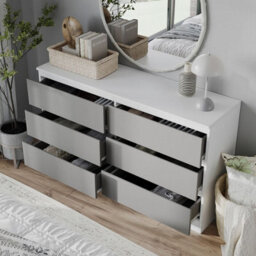 Urbn-Living Urbnliving 120Cm Width White Wooden Chest Of Grey 6 Drawers Bedroom Furniture Storage Bedside Table Modern Cabinet - thumbnail 2