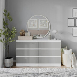 Urbn-Living Urbnliving 120Cm Width White Wooden Chest Of Grey 6 Drawers Bedroom Furniture Storage Bedside Table Modern Cabinet - thumbnail 3