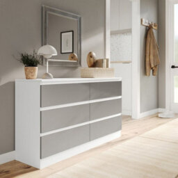 Urbn-Living Urbnliving 120Cm Width White Wooden Chest Of Grey 6 Drawers Bedroom Furniture Storage Bedside Table Modern Cabinet - thumbnail 4