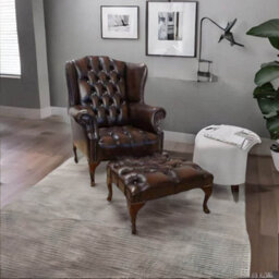 Chesterfield Buttoned Seat High Back Chair + Footstool Antique Brown Leather In Mallory Style - thumbnail 3
