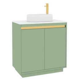 Royal Bathrooms Orion 800mm Mint Sage Floor Standing Plain White Countertop Vanity Unit 2 Door With Lyon Basin & Brushed Brass Accent Trim - thumbnail 6
