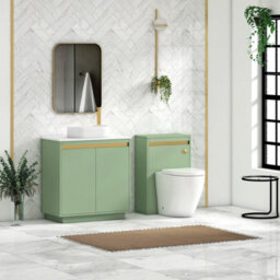 Royal Bathrooms Orion 800mm Mint Sage Floor Standing Plain White Countertop Vanity Unit 2 Door With Lyon Basin & Brushed Brass Accent Trim - thumbnail 3