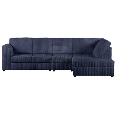 Furnishings For Less UK Luxor Navy Blue Jumbo Cord Large 5 Seater Corner Sofa Long Right Hand Facing - Full Back - image 1