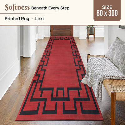 Ameha Stylish Kitchen Hallway Large Runner Non Slip Rugs Soft Carpet Printed Rug Red Greek Key/meander Pattern , (Lexi 80X300 Cm) - image 1