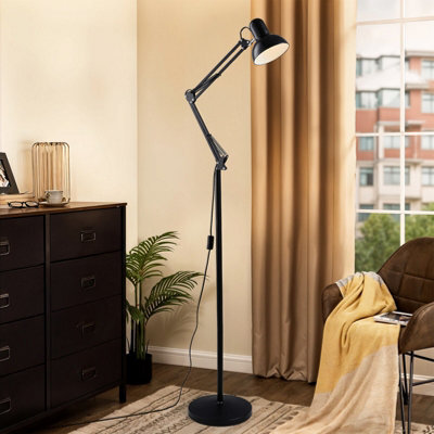 Thehotsale 40W Modern Adjustable Black Metal E27 Socket Floor Lamp With Rotatable Arm And Lamp Head, 190Cmh - image 1