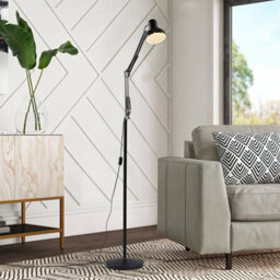 Thehotsale 40W Modern Adjustable Black Metal E27 Socket Floor Lamp With Rotatable Arm And Lamp Head, 190Cmh - thumbnail 2