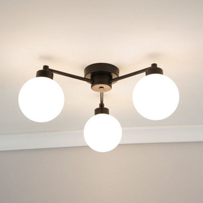 Valuelights Jonah 3 Way Matt Black Ceiling Light Fitting With Globe Shades For Living Room Hallway - image 1