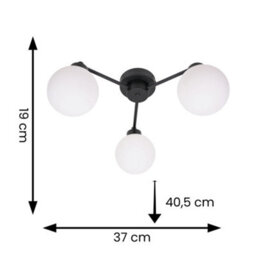 Valuelights Jonah 3 Way Matt Black Ceiling Light Fitting With Globe Shades For Living Room Hallway - thumbnail 6