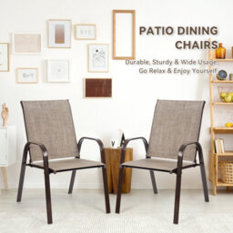 Costway Set Of 2 Patio Chairs Portable High Back Garden Camping Dining Chairs W/ Armrest - thumbnail 4