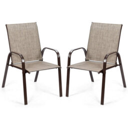 Costway Set Of 2 Patio Chairs Portable High Back Garden Camping Dining Chairs W/ Armrest - thumbnail 1