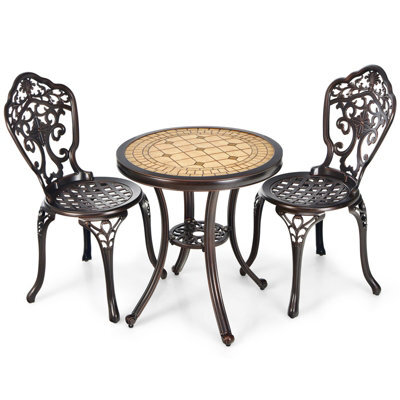Costway 3 Piece Patio Bistro Set Outdoor All-Weather Cast Aluminum Table And Chairs-Red Copper - image 1