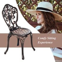 Costway 3 Piece Patio Bistro Set Outdoor All-Weather Cast Aluminum Table And Chairs-Red Copper - thumbnail 6