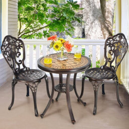 Costway 3 Piece Patio Bistro Set Outdoor All-Weather Cast Aluminum Table And Chairs-Red Copper - thumbnail 3