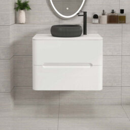 Royal Bathrooms Venice 700mm Gloss White Wall Mounted Bathroom Countertop Vanity Unit 2 Drawer With Milan Black Basin - thumbnail 1