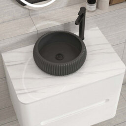 Royal Bathrooms Venice 700mm Gloss White Wall Mounted Bathroom Countertop Vanity Unit 2 Drawer With Milan Black Basin - thumbnail 6