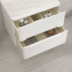 Royal Bathrooms Venice 700mm Gloss White Wall Mounted Bathroom Countertop Vanity Unit 2 Drawer With Milan Black Basin - thumbnail 5