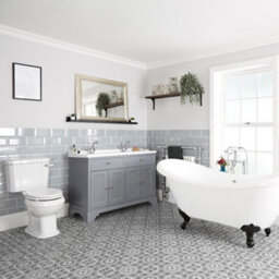 Homestylestore Light Grey Bathroom Suite With Double Ended Slipper Bath And Feet, 1210mm Vanity Unit And Close Coupled Toilet - thumbnail 1