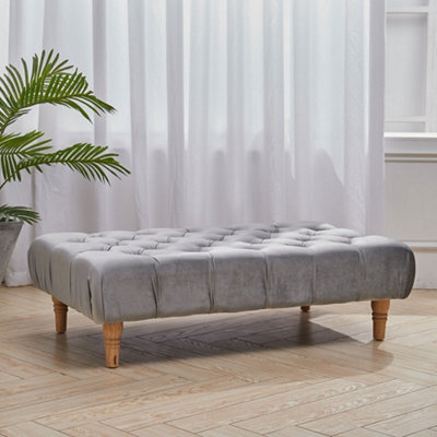 Darphe Buttoned Grey Velvet Rectangular Ottoman Footstool With Gourd-Shaped Legs - image 1