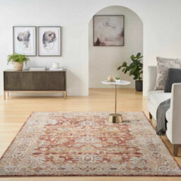 Rust Traditional Rug, 5mm Thick Anti-Shed Bordered Geometric Rug, Luxurious Persian Rug For Dining Room-119Cm X 180Cm - thumbnail 2