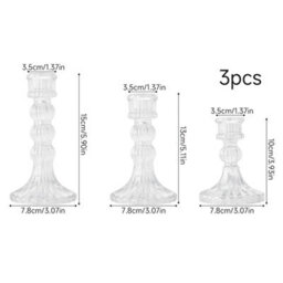 Living And Home 3 Pack Clear Fluted Soda-Lime Glass Candlestick Holders Three Heights Wedding Table Decor - thumbnail 8