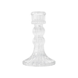 Living And Home 3 Pack Clear Fluted Soda-Lime Glass Candlestick Holders Three Heights Wedding Table Decor - thumbnail 6
