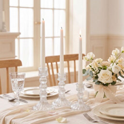Living And Home 3 Pack Clear Fluted Soda-Lime Glass Candlestick Holders Three Heights Wedding Table Decor - thumbnail 2