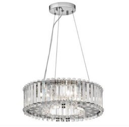 Kichler Crystal Skye 6 Light Led Chandelier 43.6Cm Modern Chrome Pendant With Triangular Crystal Prisms, Ip44 Rated - thumbnail 1