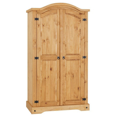Mews Corona Wardrobe 2 Door Solid Pine Wood Hanging Rail Shelf Mexican Waxed Bedroom Arched Top