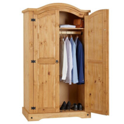 Mews Corona Wardrobe 2 Door Solid Pine Wood Hanging Rail Shelf Mexican Waxed Bedroom Arched Top - thumbnail 2