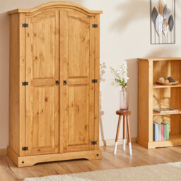 Mews Corona Wardrobe 2 Door Solid Pine Wood Hanging Rail Shelf Mexican Waxed Bedroom Arched Top - thumbnail 3