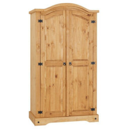 Mews Corona Wardrobe 2 Door Solid Pine Wood Hanging Rail Shelf Mexican Waxed Bedroom Arched Top - thumbnail 1