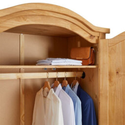 Mews Corona Wardrobe 2 Door Solid Pine Wood Hanging Rail Shelf Mexican Waxed Bedroom Arched Top - thumbnail 4