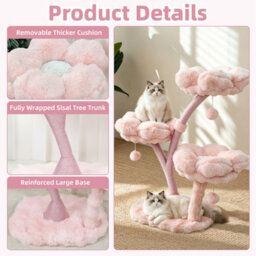 Bingopaw 58X52X105Cm Pink Cat Tree Tower With Galvanized Iron Tubes, Heavy Duty Cats Climbing Tower - thumbnail 6