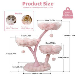 Bingopaw 58X52X105Cm Pink Cat Tree Tower With Galvanized Iron Tubes, Heavy Duty Cats Climbing Tower - thumbnail 2