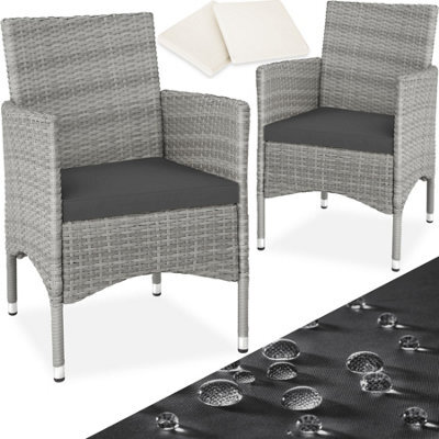 Tectake Garden Chair Nantes Set Of 2 - Weather & Uv-Resistant, 2 Sets Of Cushion Covers - Light Grey/cream - 2 - image 1