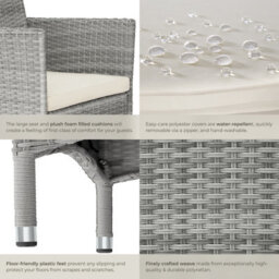 Tectake Garden Chair Nantes Set Of 2 - Weather & Uv-Resistant, 2 Sets Of Cushion Covers - Light Grey/cream - 2 - thumbnail 5