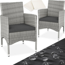 Tectake Garden Chair Nantes Set Of 2 - Weather & Uv-Resistant, 2 Sets Of Cushion Covers - Light Grey/cream - 2 - thumbnail 1
