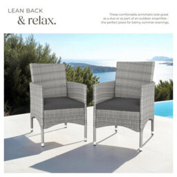Tectake Garden Chair Nantes Set Of 2 - Weather & Uv-Resistant, 2 Sets Of Cushion Covers - Light Grey/cream - 2 - thumbnail 7